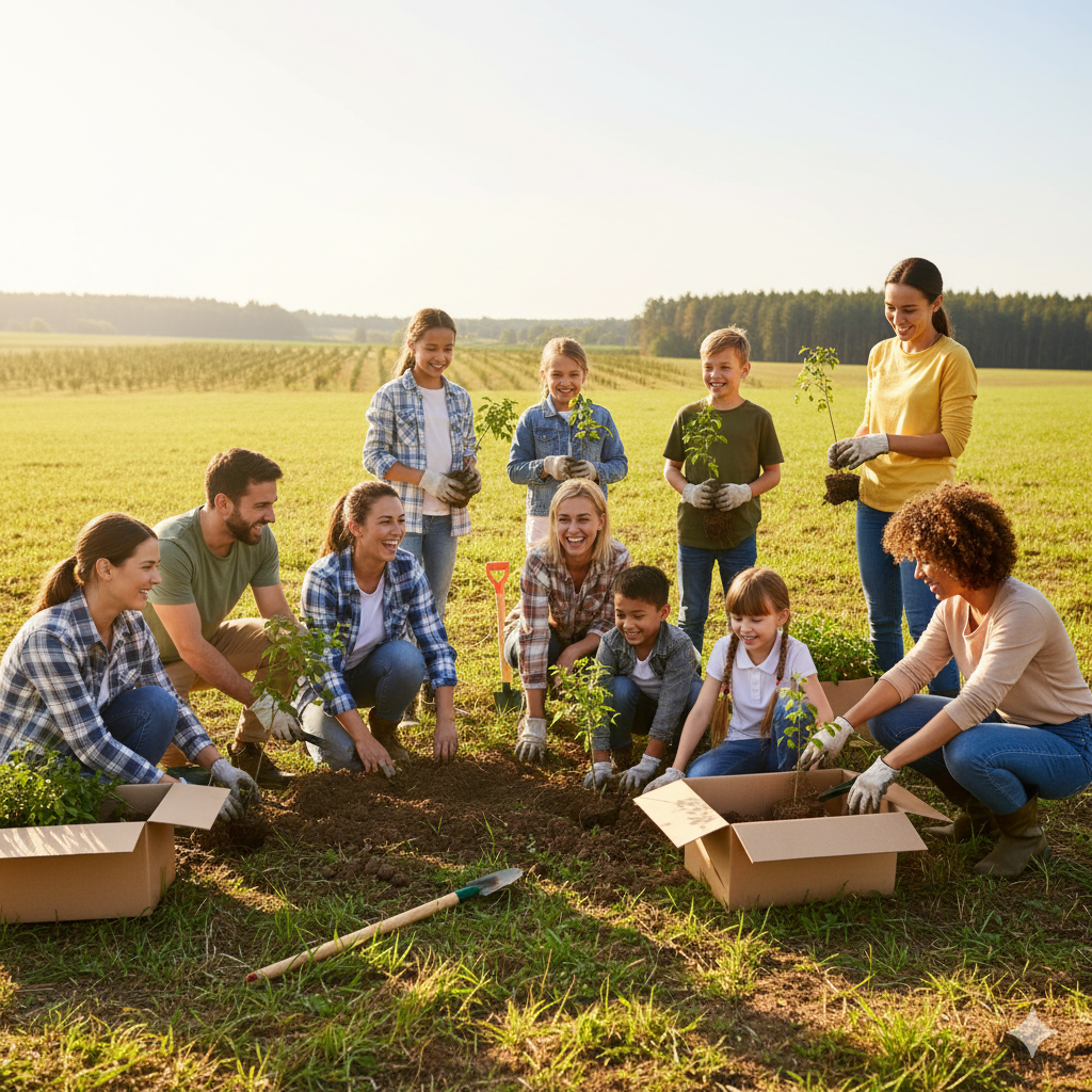 Voluntários plantando árvores